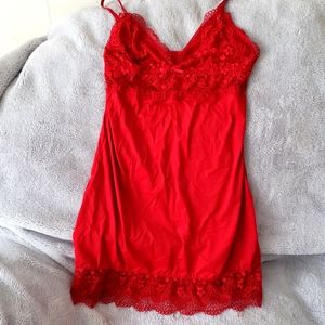 Red slip dress